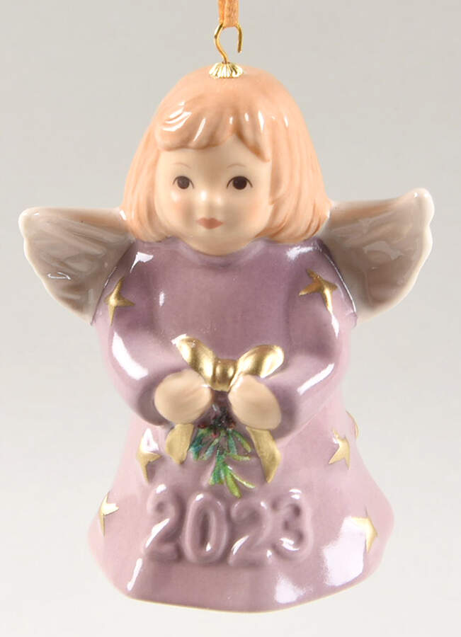 Angel Bell Ornament Angel With Bow - Elderberry - No Box by Goebel-1