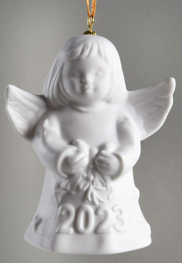 Angel Bell Ornament Angel With Bow - White - With Box Bx48a by Goebel-1