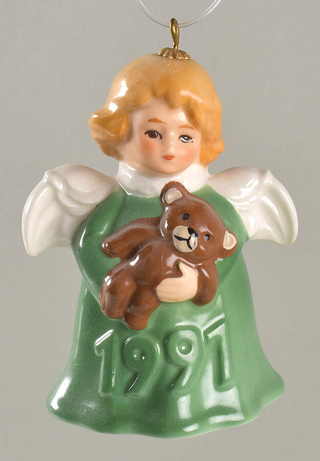 Angel Bell Ornament Angel With Teddy Bear-Green - No Box by Goebel-1
