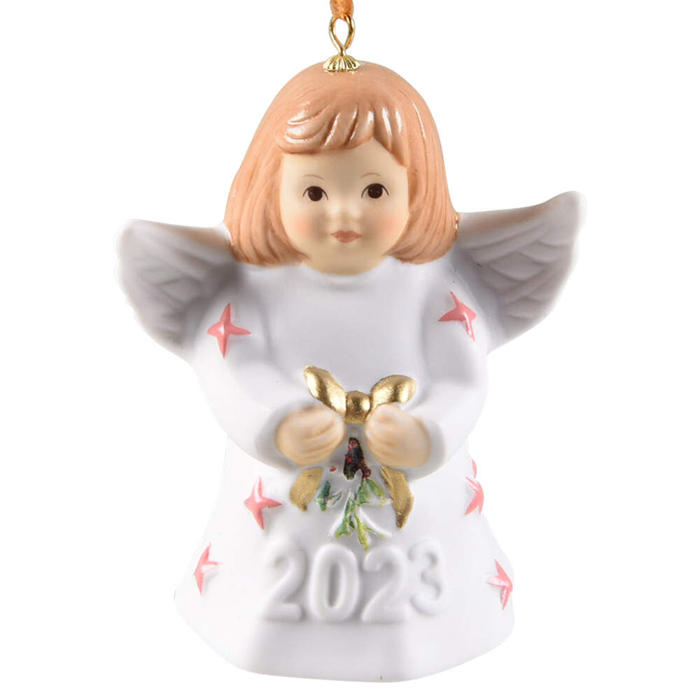 Angel Bell Ornament Angel With Bow - Fuchsia Stars - With Box by Goebel-1