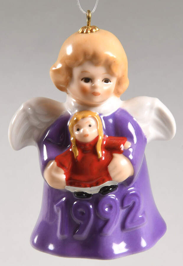 Angel Bell Ornament Angel With Doll-Purple - Boxed by Goebel-1