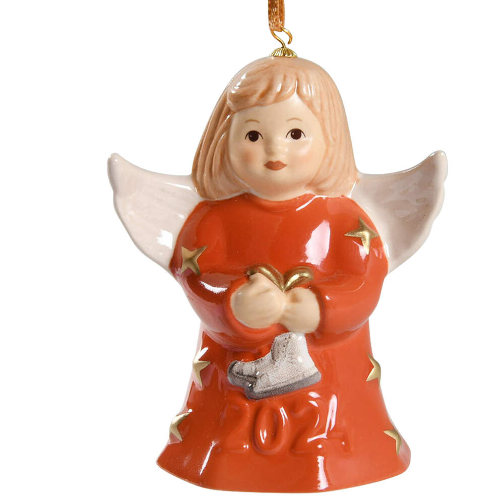 Angel Bell Ornament Angel With Skates-Apricot Crush - With Box by Goebel-1