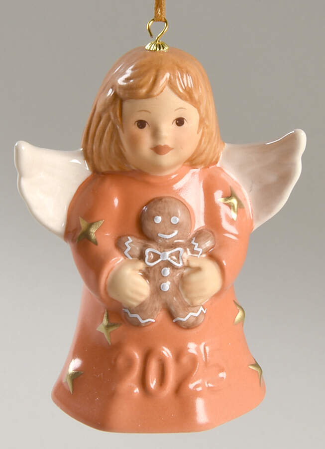Angel Bell Ornament Angel With Gingerbread Man-Peach Fuzz - With Box 50b by Goebel-1