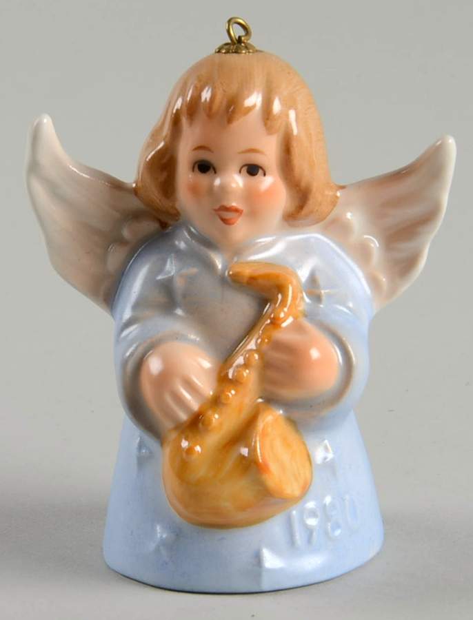 Angel Bell Ornament Angel With Saxaphone-Blue - Boxed by Goebel-1