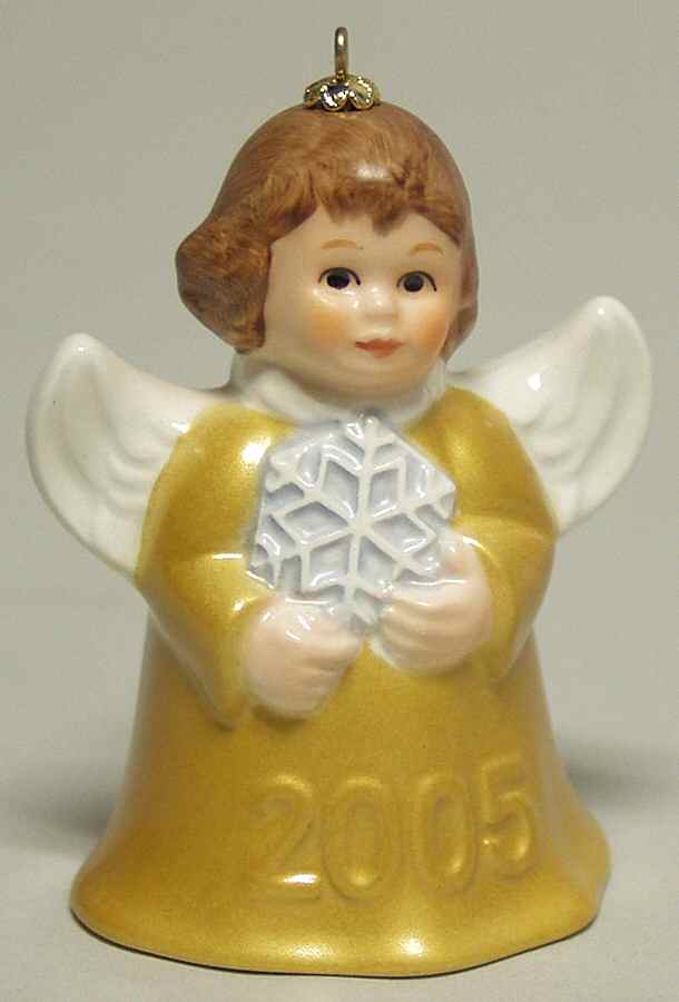 Angel Bell Ornament Angel With Snowflake-Mustard - With Box by Goebel-1