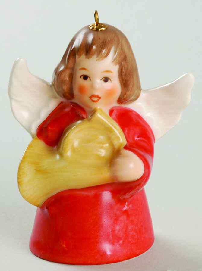Angel Bell Ornament Angel With French Horn-Red - No Box by Goebel-1