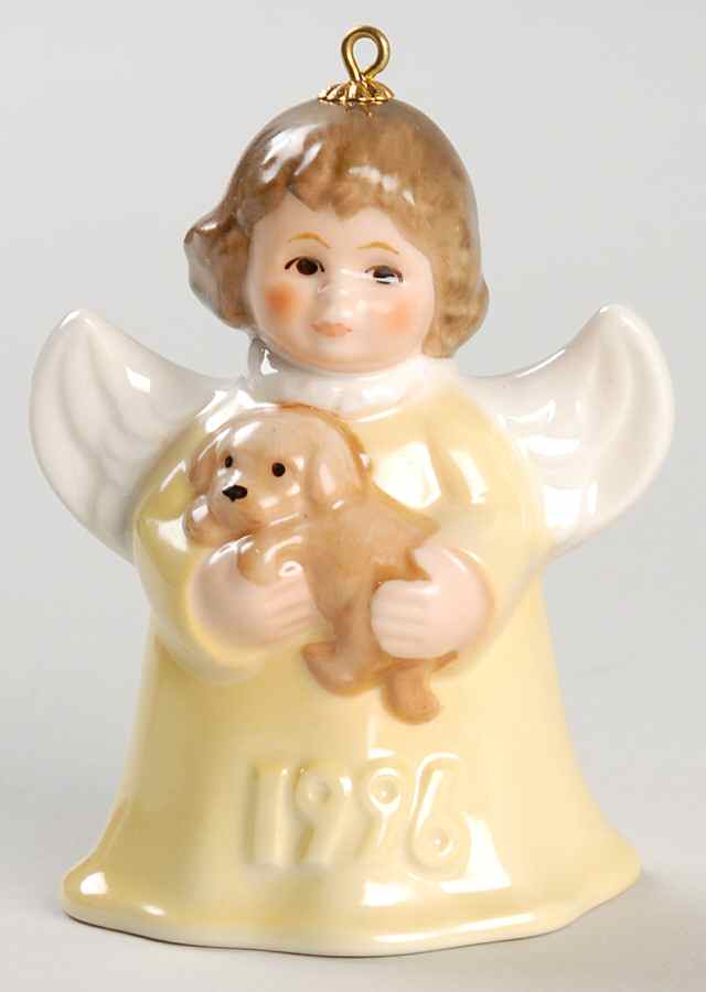 Angel Bell Ornament Angel With Puppy-Yellow - Boxed by Goebel-1