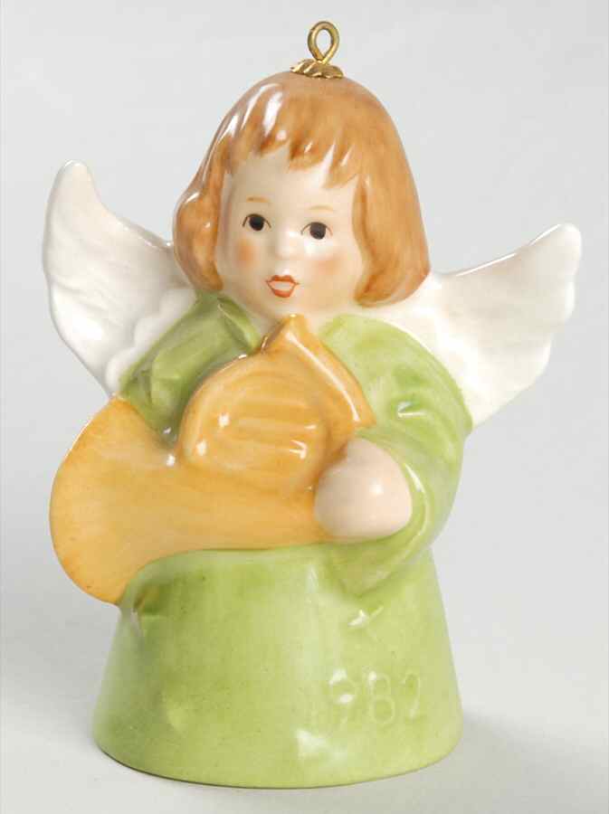 Angel Bell Ornament Angel With French Horn-Green - No Box by Goebel-1