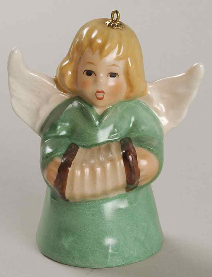 Angel Bell Ornament Angel With Accordion-Green - Boxed by Goebel-1