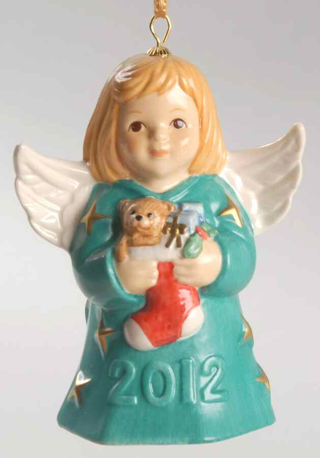 Angel Bell Ornament Angel With Stocking-Turquoise - No Box 37b by Goebel-1