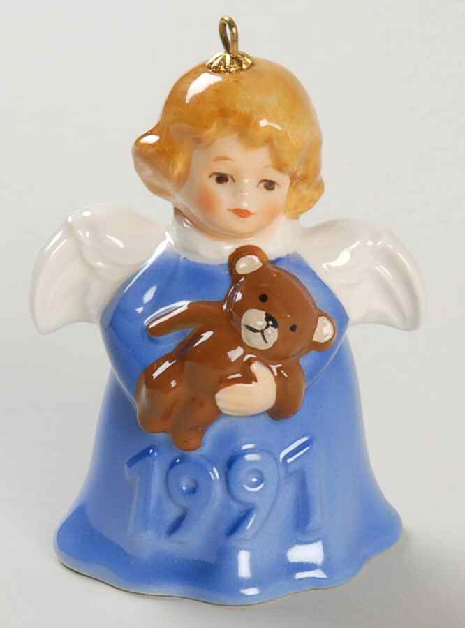 Angel Bell Ornament Angel With Teddy Bear-Blue - Boxed by Goebel-1