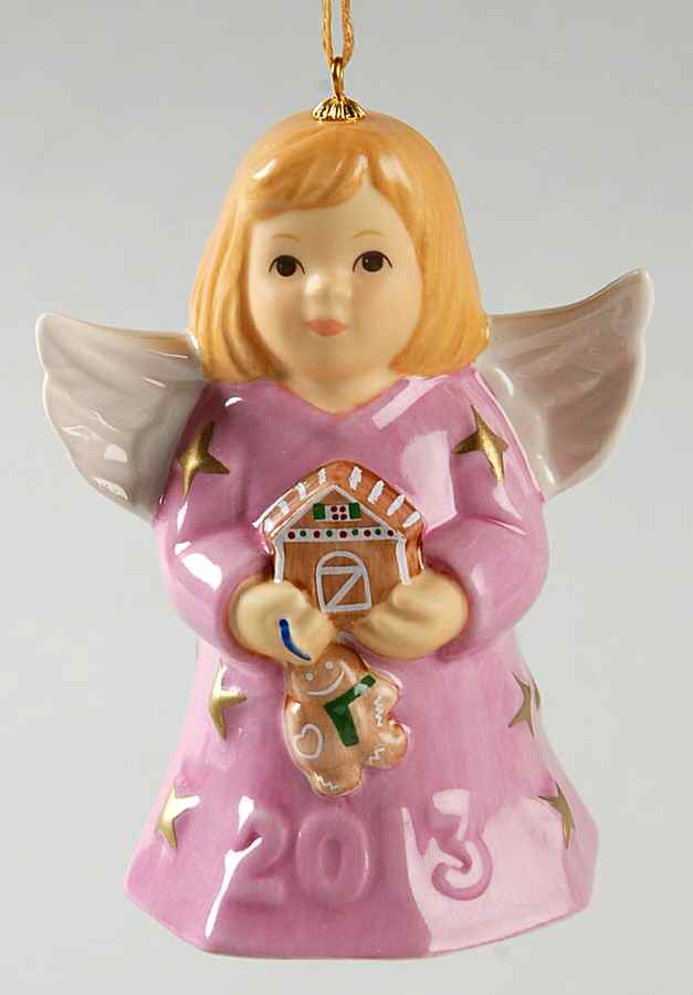 Angel Bell Ornament Angel With Gingerbread House-Sweet Lilac - No Box by Goebel-1