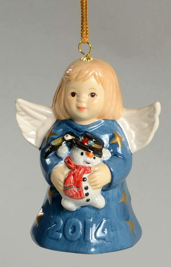 Angel Bell Ornament Angel With Snowman-Heather Blue - With Box 39d by Goebel-1
