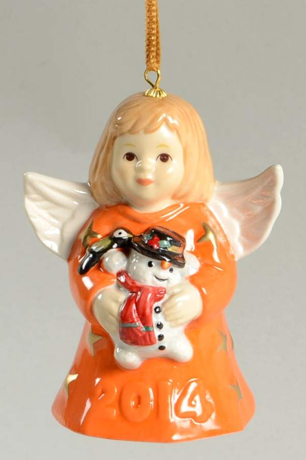Angel Bell Ornament Angel With Snowman-Tangerine - No Box 39c by Goebel-1