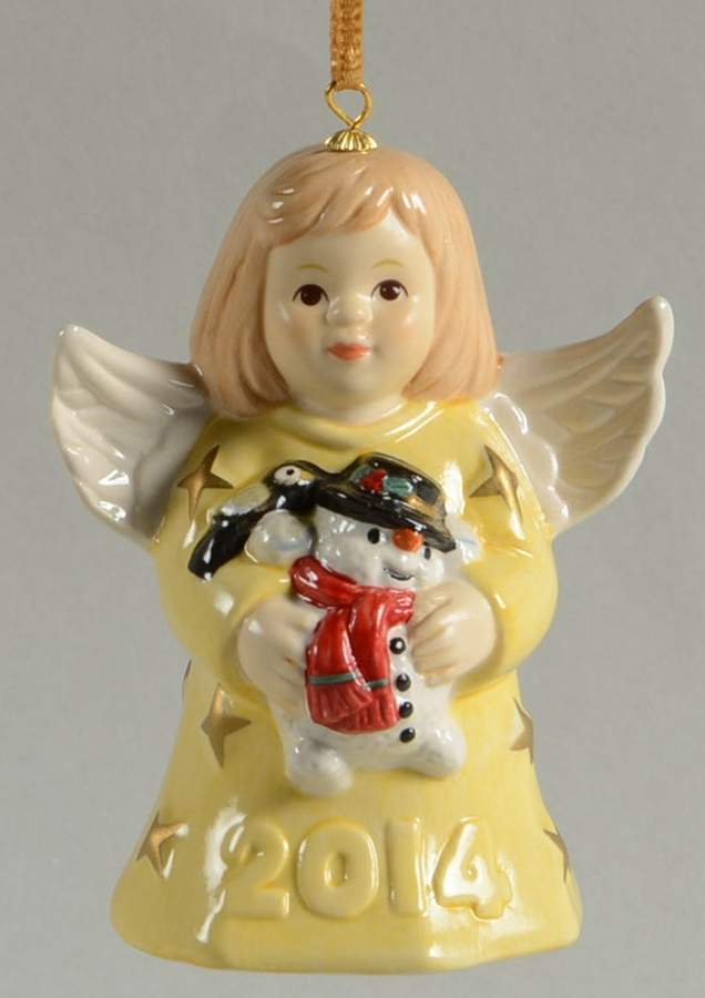 Angel Bell Ornament Angel With Snowman-Vanilla - With Box 39b by Goebel-1