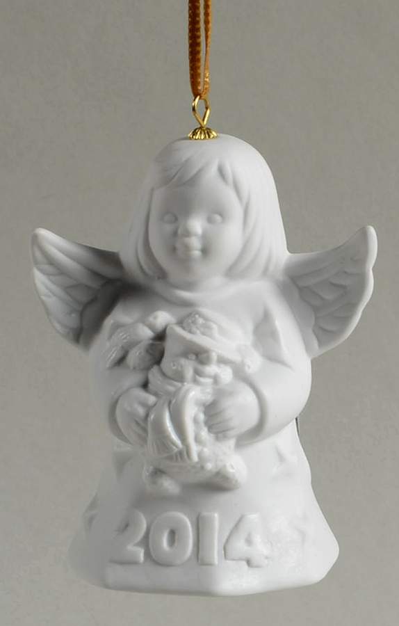 Angel Bell Ornament Angel With Snowman-White - With Box 39a by Goebel-1