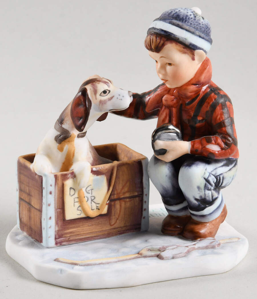 Norman Rockwell Figurines-Miniatures A Boy Meets His Dog - Boxed by Gorham-1