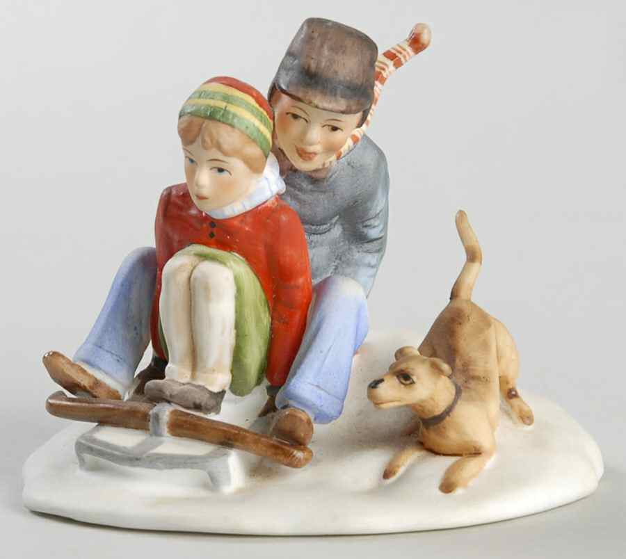 Norman Rockwell Figurines-Miniatures Downhill Daring - Boxed by Gorham-1