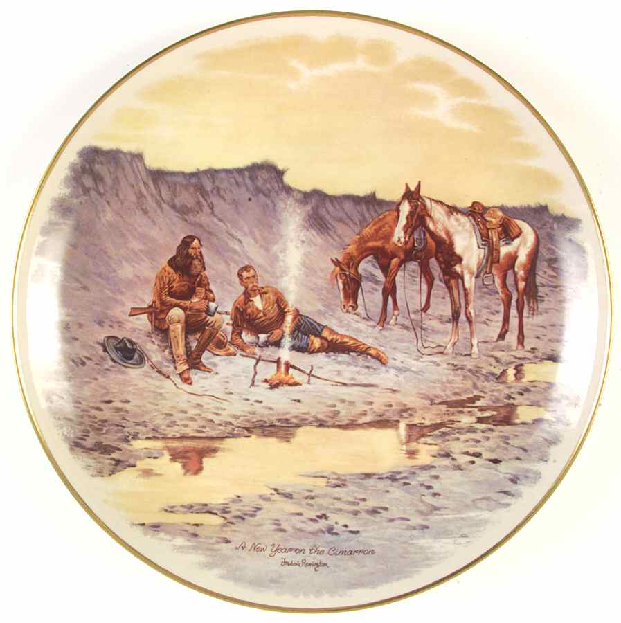 Frederic Remington Western Plates A New Year On The Cimarron - No Box by Gorham-1