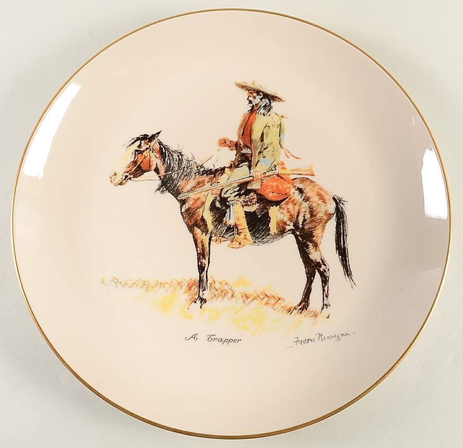 Frederic Remington Western Plates A Trapper - Boxed by Gorham-1