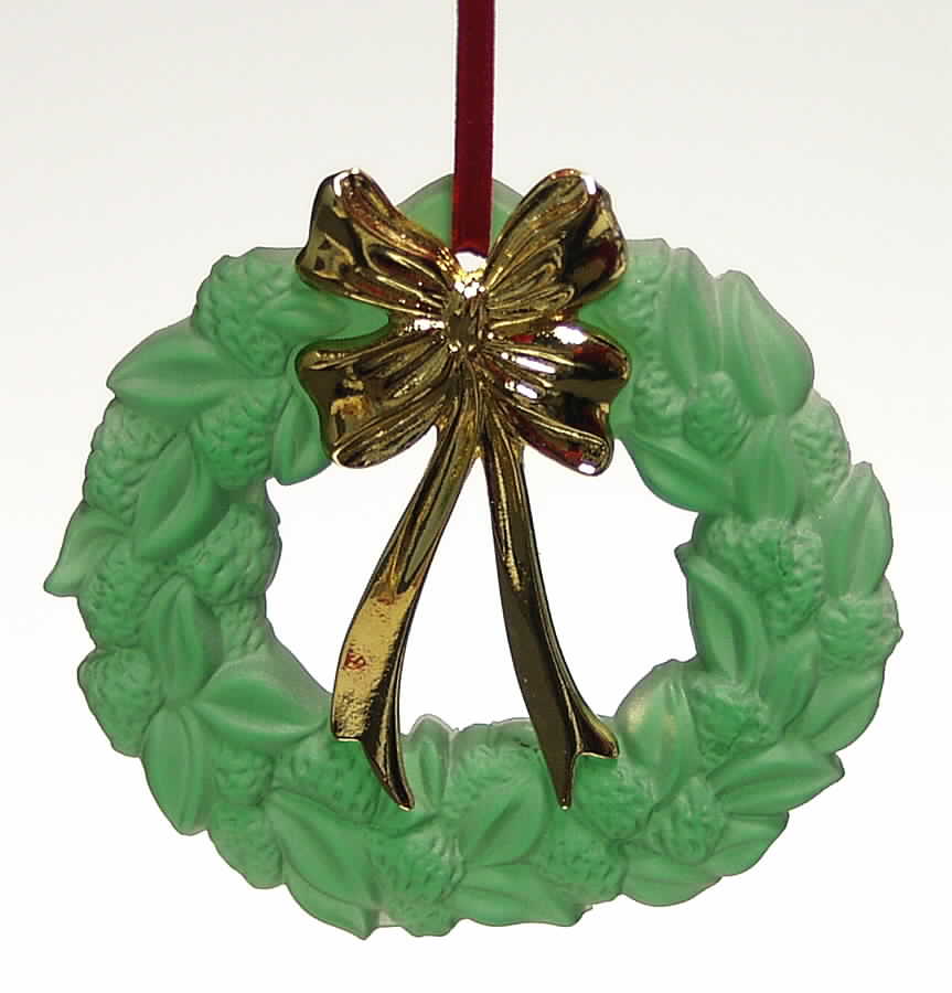 Crystal Christmas Ornament Frosted Crystal/Gold Wreath - Boxed by Gorham Crystal-1