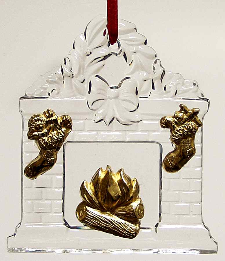 Crystal Christmas Ornament Fireplace - Boxed by Gorham Crystal-1