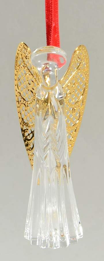 Crystal Christmas Ornament Angel Gold Wings - Boxed by Gorham Crystal-1