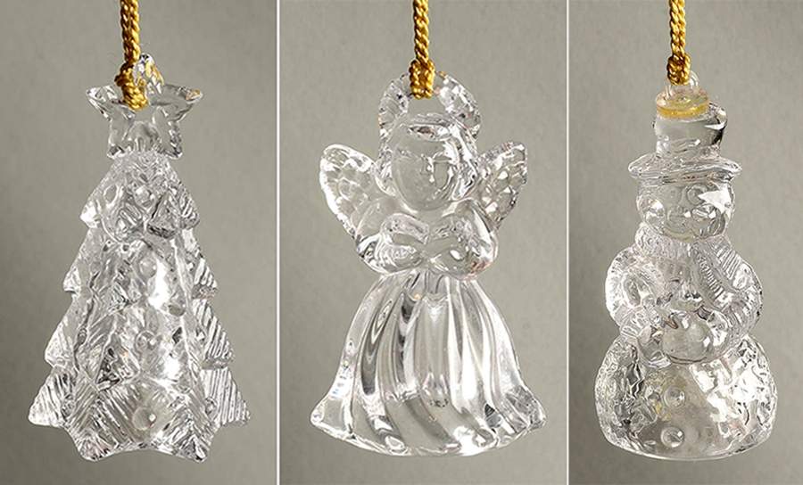 Crystal Christmas Ornament Tree/Angel/Snowman Set Of 3 - Boxed by Gorham Crystal-1