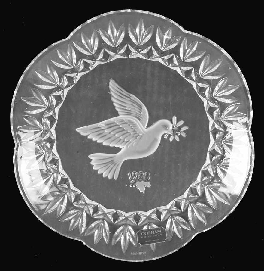 Crystal Christmas Plate Peace Dove - With Box by Gorham Crystal-1