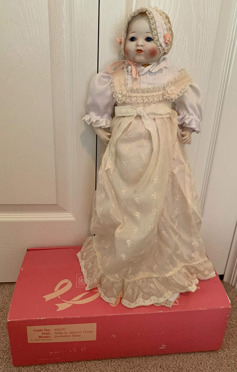 Baby Doll Collection Baby In Apricot Dress-Rockabye Baby - No Box by Gorham-1