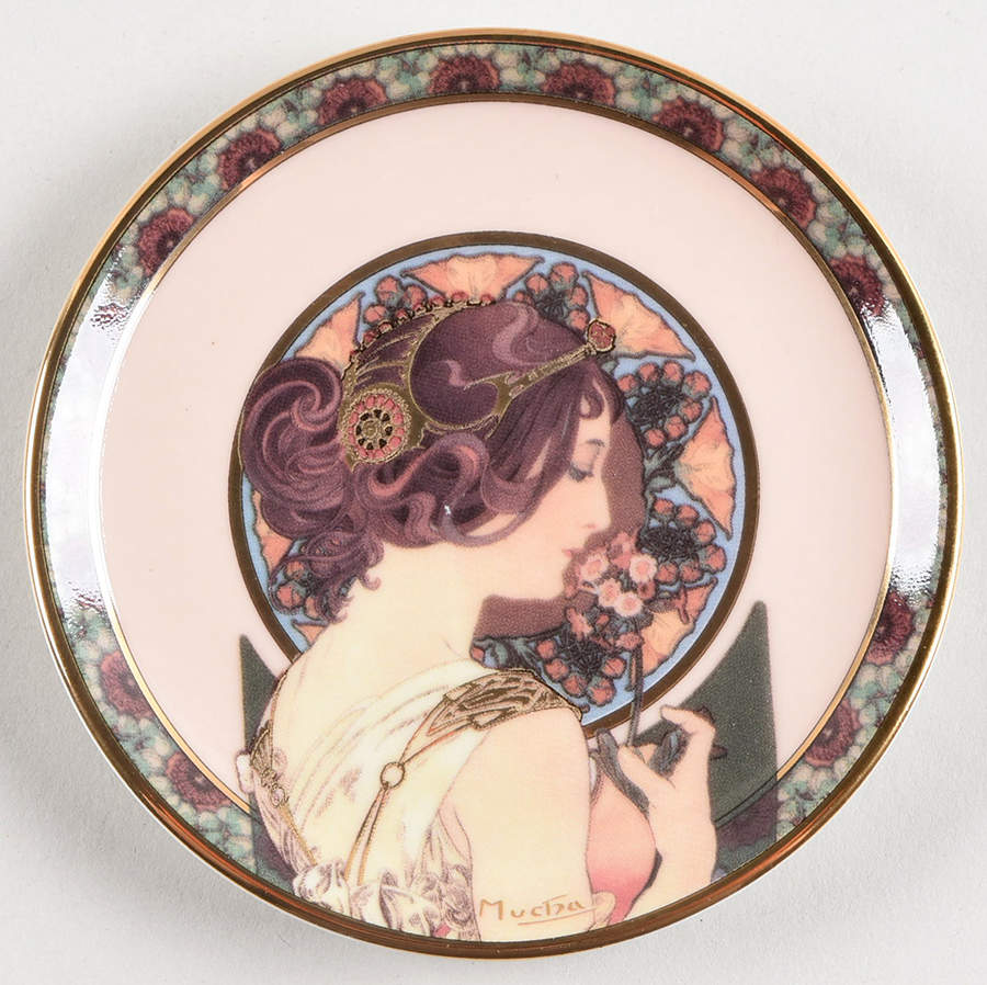 Artis Orbis- Alphonse Mucha Lady With Primrose-1899 Mini Plate - No Box by Goebel-1