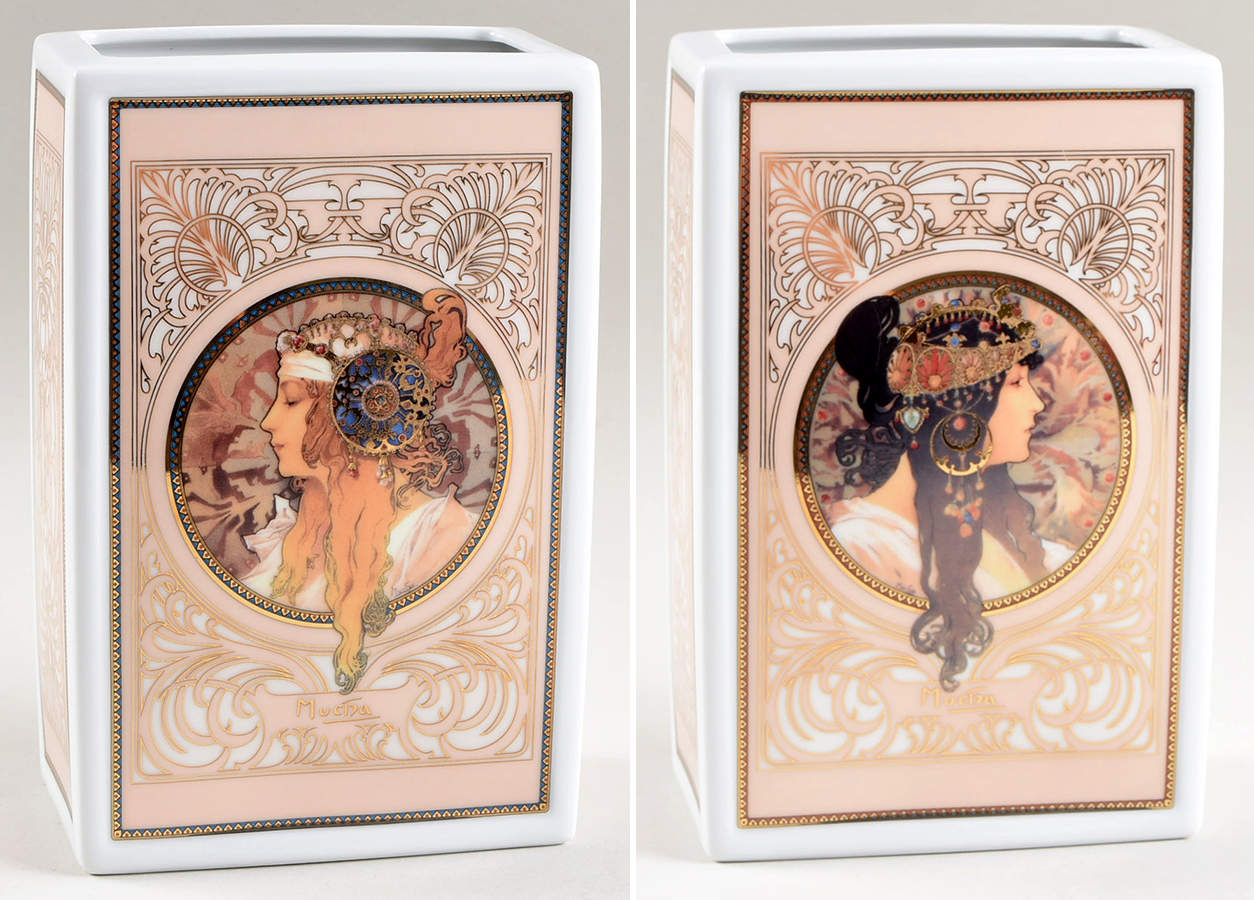 Artis Orbis- Alphonse Mucha Blonde/Brunette Woman-Vase - Boxed by Goebel-1