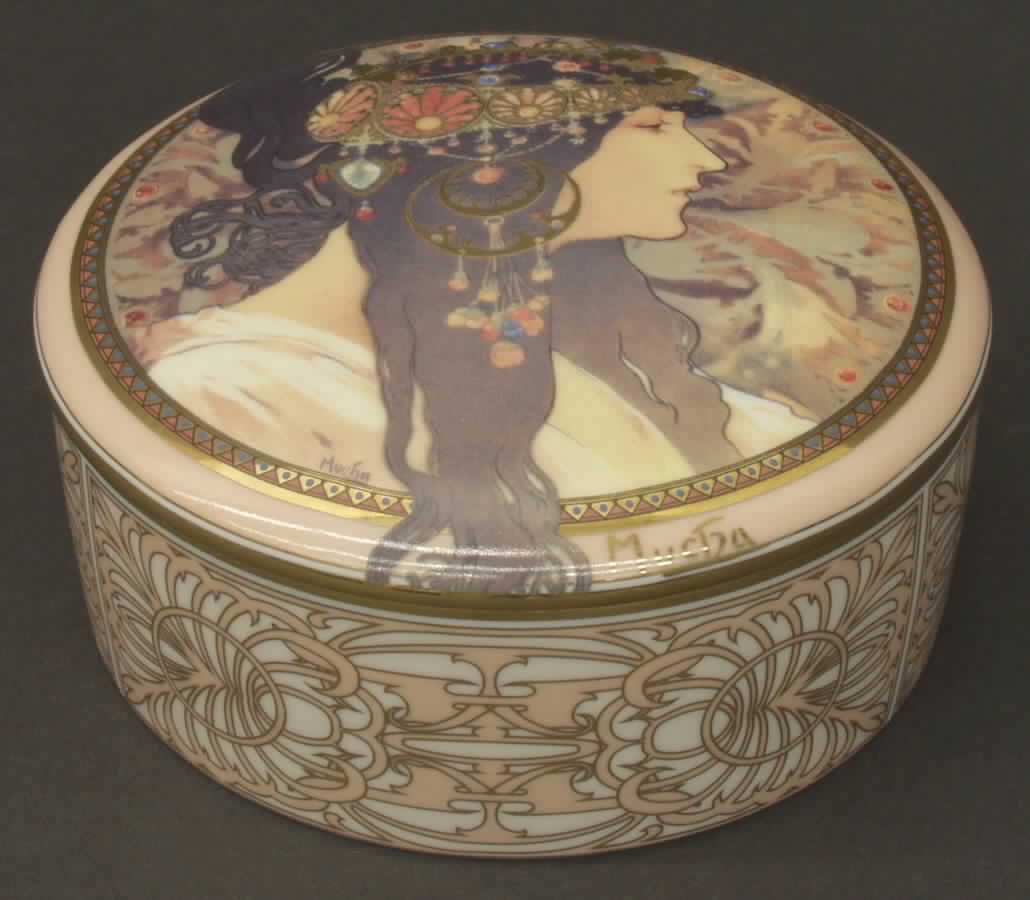 Artis Orbis- Alphonse Mucha Brunette Woman-Round Box - Boxed by Goebel-1