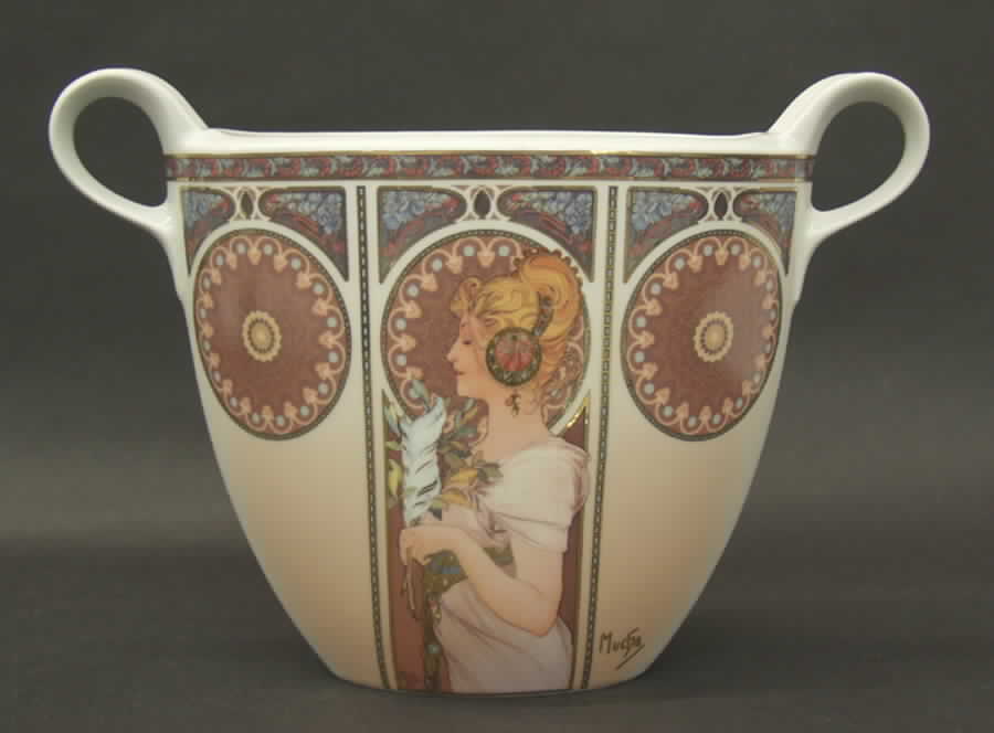 Artis Orbis- Alphonse Mucha Woman With Feather-Vase - Boxed by Goebel-1