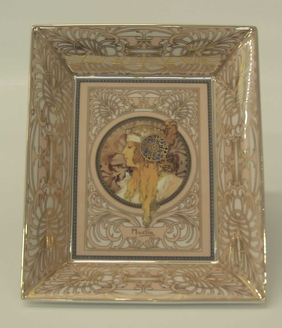Artis Orbis- Alphonse Mucha Blonde Woman-Rectangular Bowl - Boxed by Goebel-1
