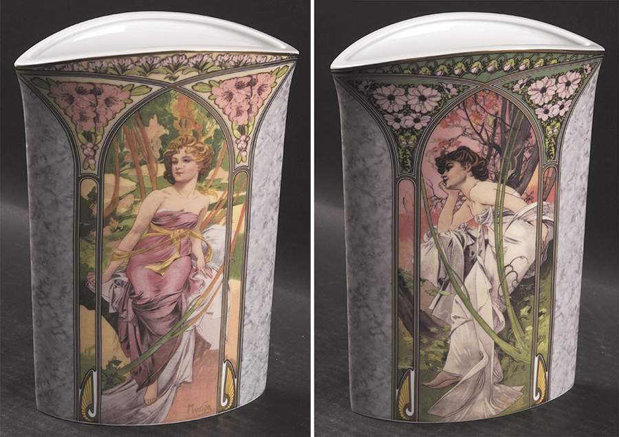 Artis Orbis- Alphonse Mucha Morning Awakening, Evening Dreams-Vase - No Box by Goebel-1