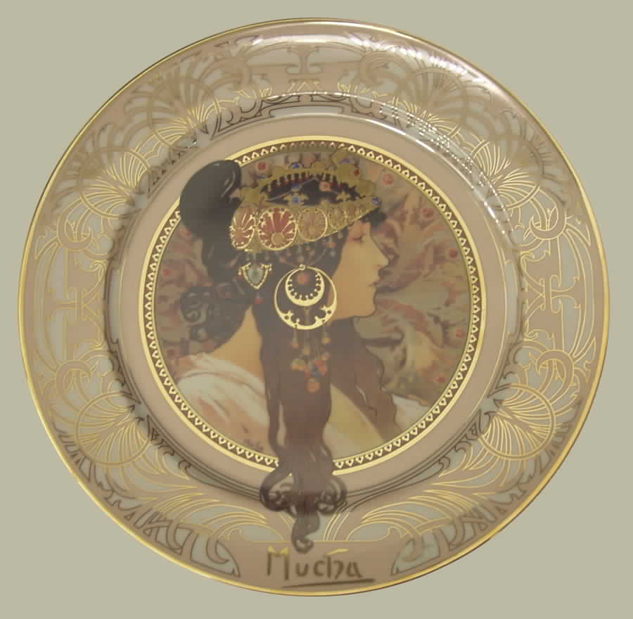 Artis Orbis- Alphonse Mucha Brunette Woman-Plate - Boxed by Goebel-1