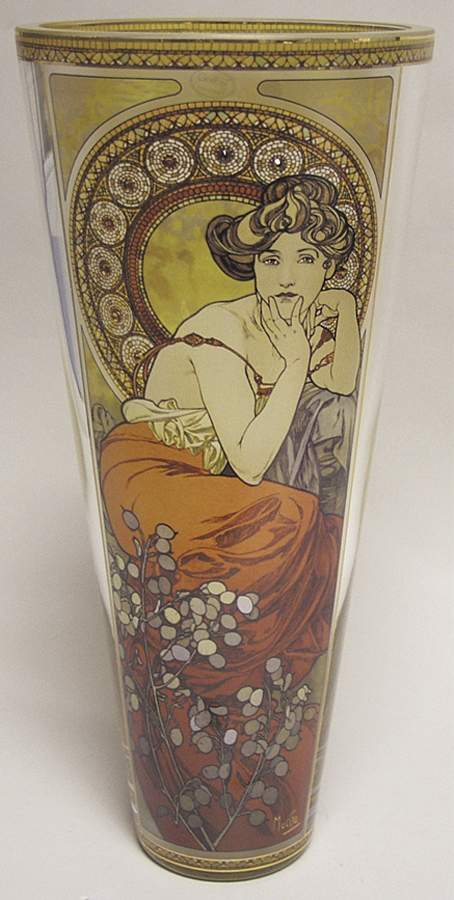 Artis Orbis- Alphonse Mucha Topaz Glass Vase - No Box by Goebel-1