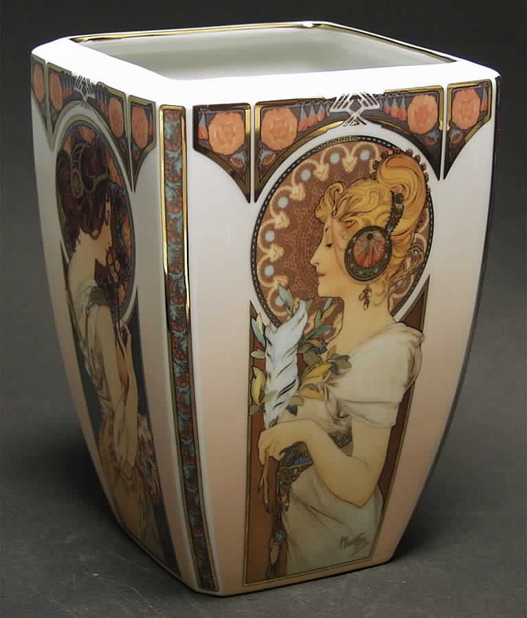 Artis Orbis- Alphonse Mucha Primrose/ Feather-Vase - Boxed by Goebel-1