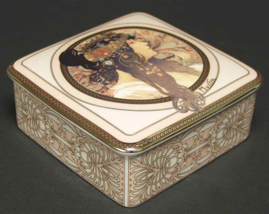 Artis Orbis- Alphonse Mucha Brunette Woman-Square Box Large - Boxed by Goebel-1