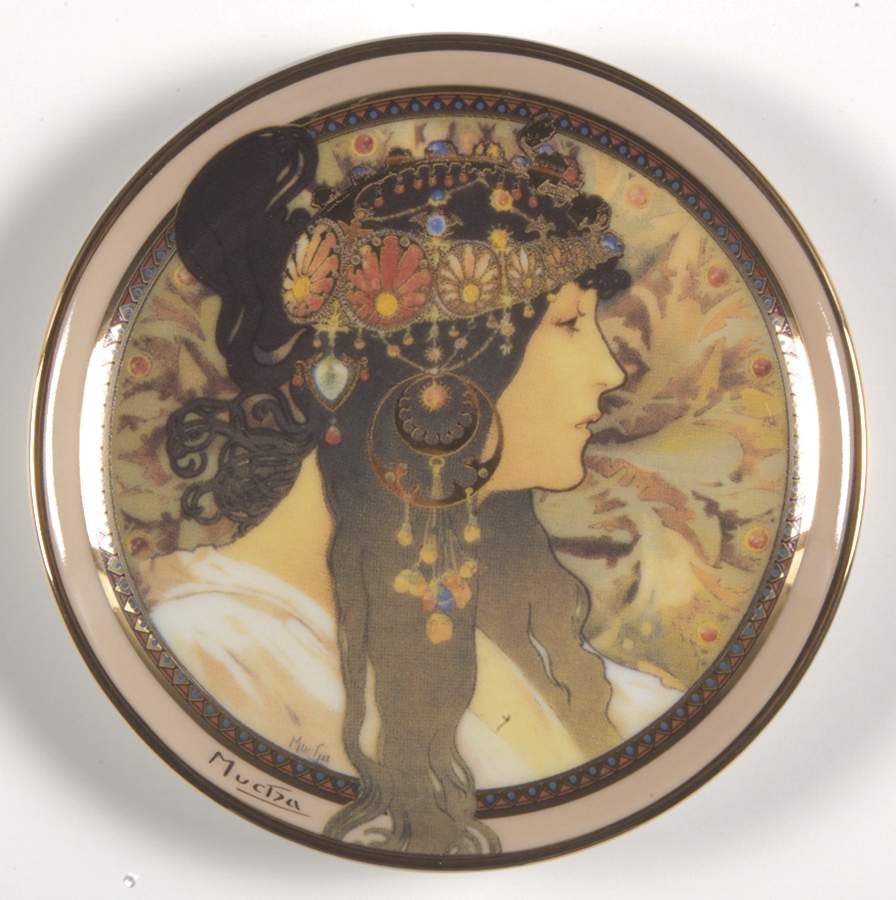 Artis Orbis- Alphonse Mucha Brunette Woman Mini Plate - Boxed by Goebel-1