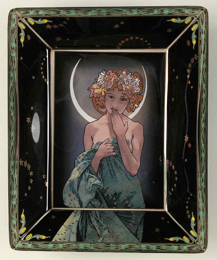 Artis Orbis- Alphonse Mucha The Moon Black Glass Bowl - Boxed by Goebel-1
