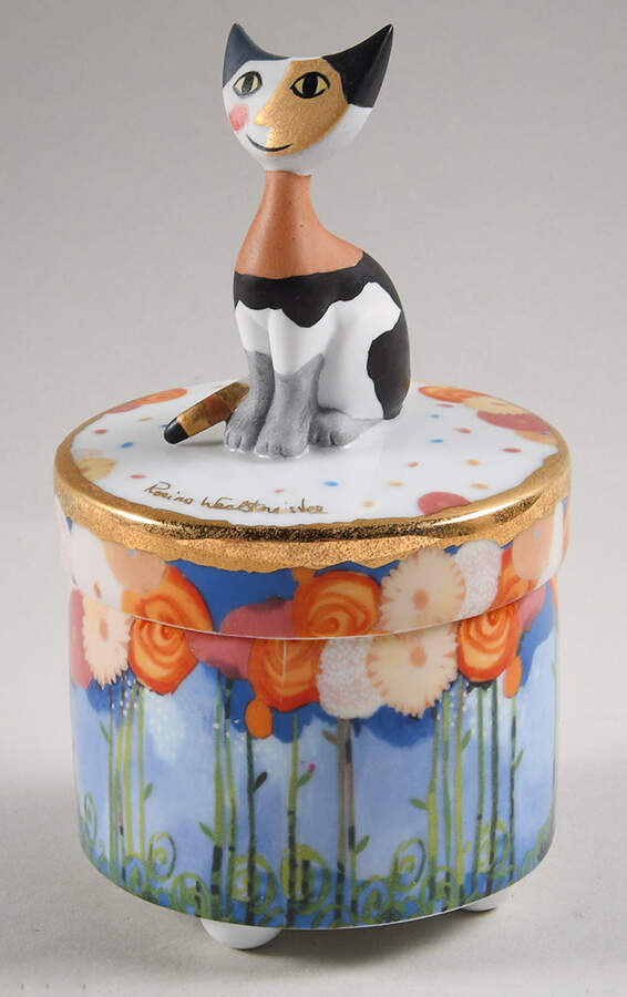 Artis Orbis-Rosina Wachtmeister Cat On Round Box-Music Box - No Box by Goebel-1