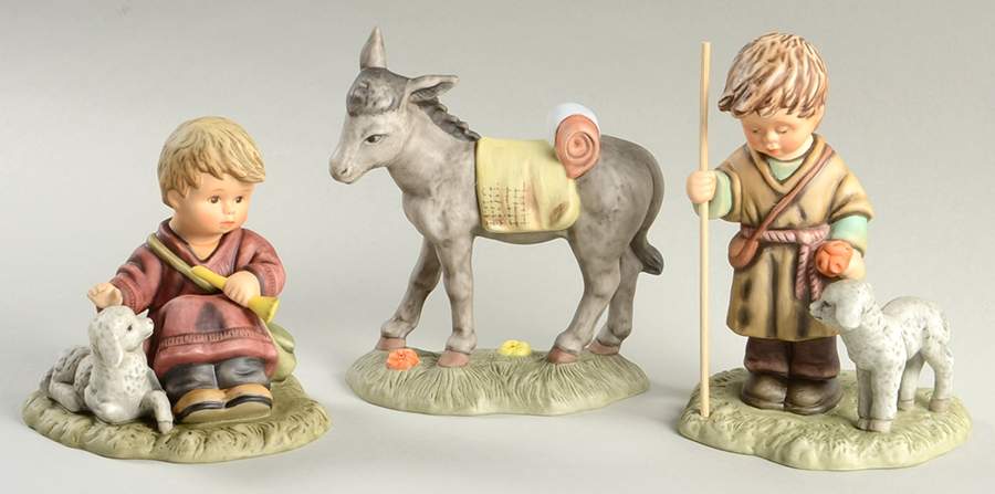 Berta Hummel Nativity 3 Pc Boxed Set-Shepherd (2), Donkey - Boxed by Goebel-1
