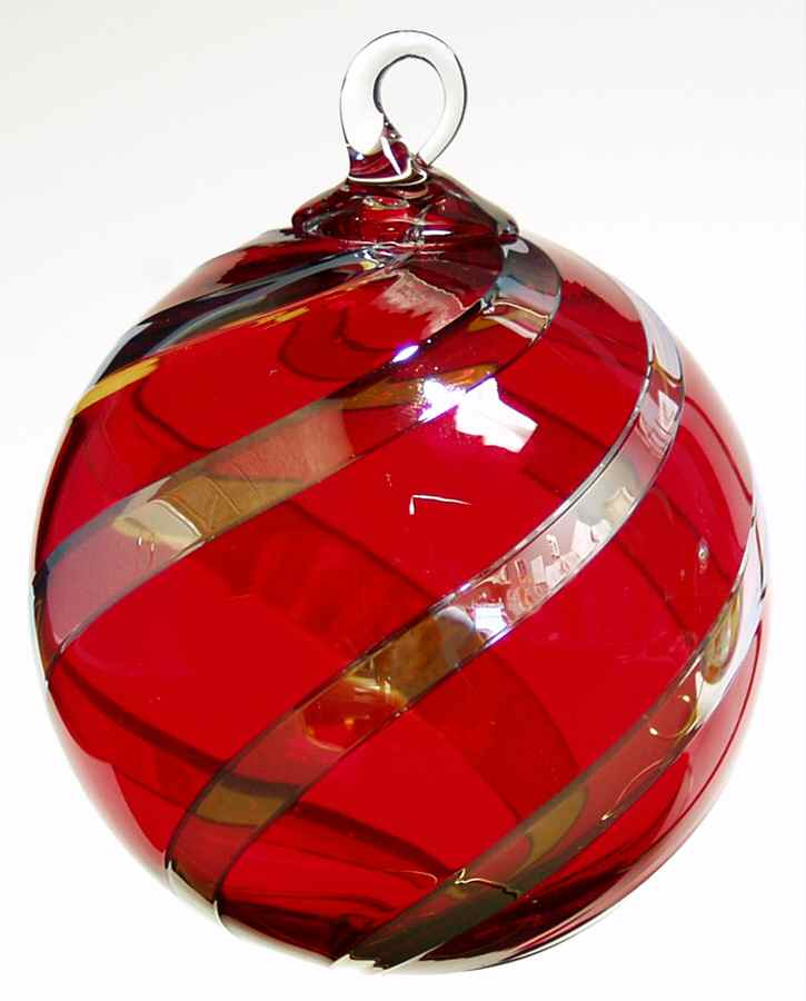 Classic Ball Ornaments Red & Platinum Twist - No Box by Glass Eye Studio-1