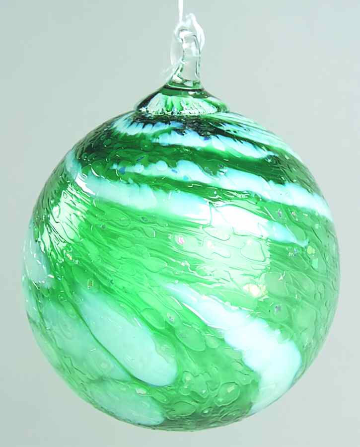 Classic Ball Ornaments Green & White Chip Twist - No Box by Glass Eye Studio-1