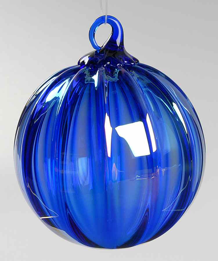 Classic Ball Ornaments Blue Optic Rib - No Box by Glass Eye Studio-1
