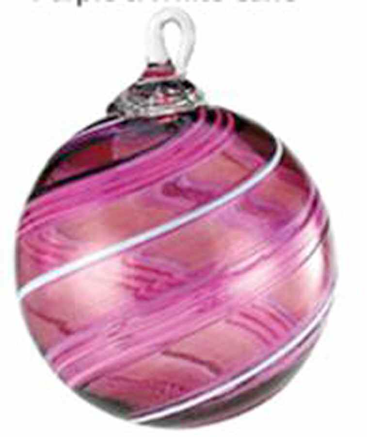 Classic Ball Ornaments Purple/White Cane - No Box by Glass Eye Studio-1
