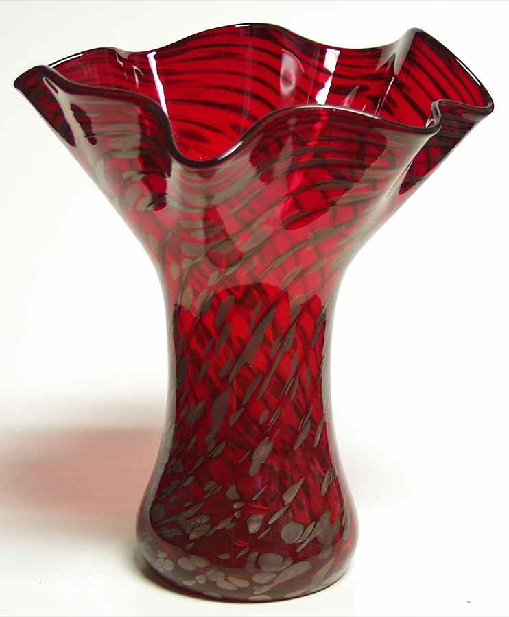 Ruffle Vase Red Twist Mini - Boxed by Glass Eye Studio-1