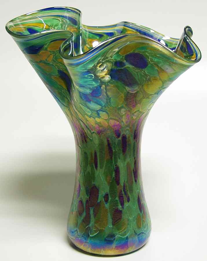 Ruffle Vase Green Mosaic - With Box by Glass Eye Studio-1